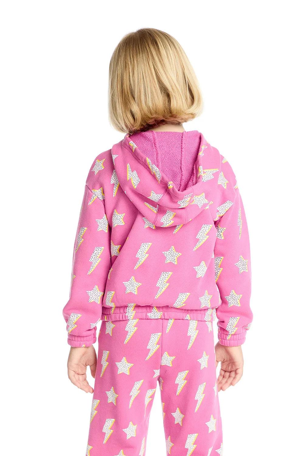 Semi Cropped Shirred Pink Lightning Hoodie Pullover sold by Chaser product image thumbnail 4
