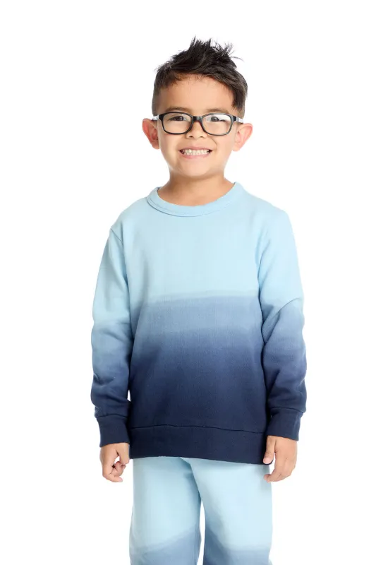 Comfy Long Sleeve Malibu Blue Ombre Pullover sold by Chaser