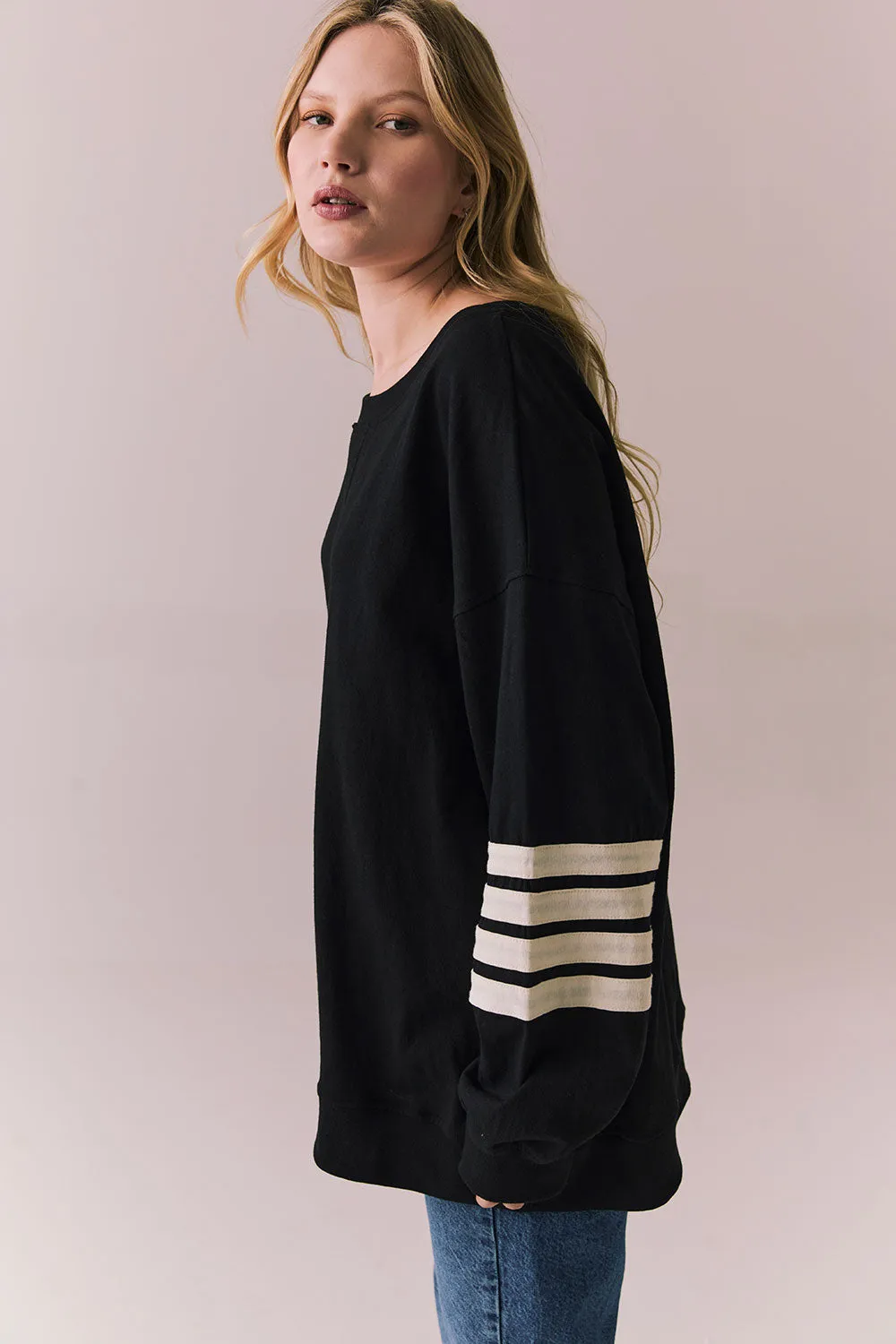 Pomona Long Sleeve – Black and White Stripe Top with Gigot Sleeves sold by Chaser product image thumbnail 2