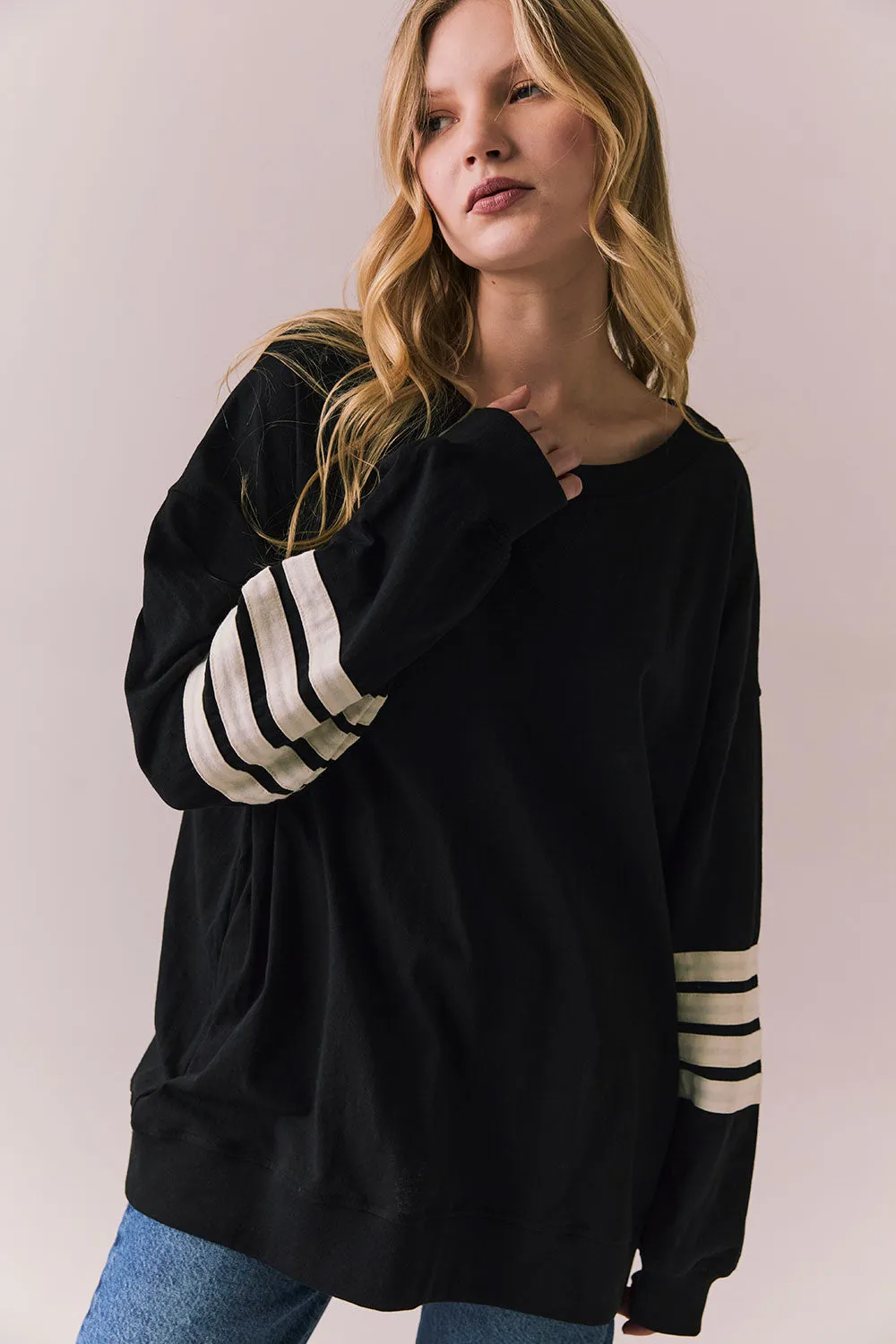Pomona Long Sleeve – Black and White Stripe Top with Gigot Sleeves sold by Chaser product image thumbnail 4