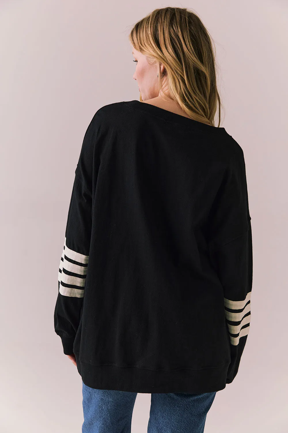 Pomona Long Sleeve – Black and White Stripe Top with Gigot Sleeves sold by Chaser product image thumbnail 3