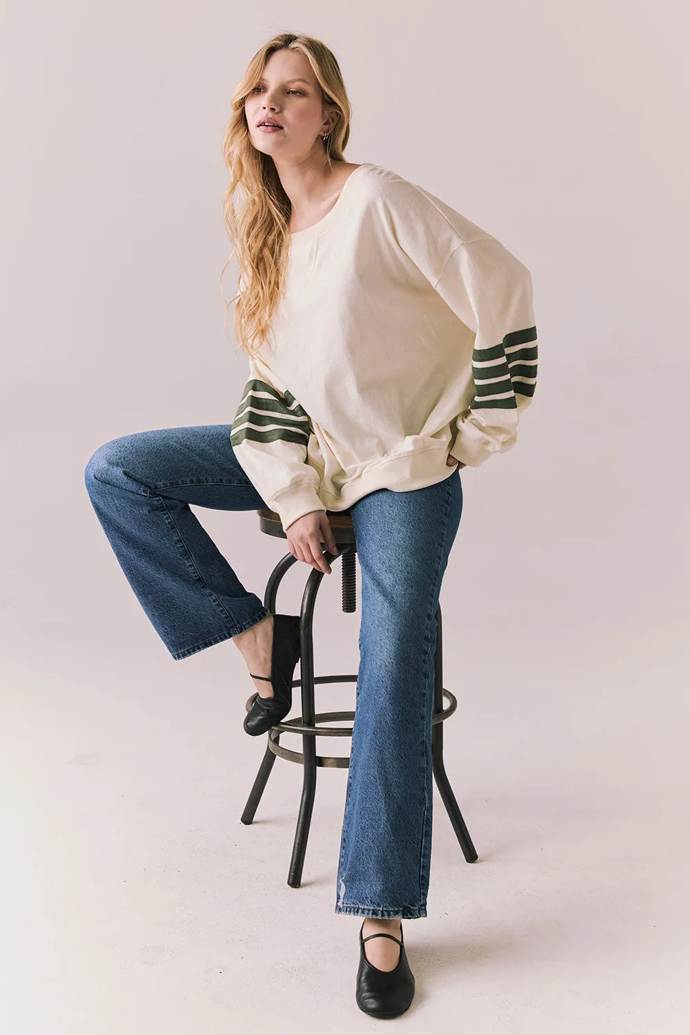 Pomona Long Sleeve – Starry White Top with Bronze Green Stripes sold by Chaser product image thumbnail 2