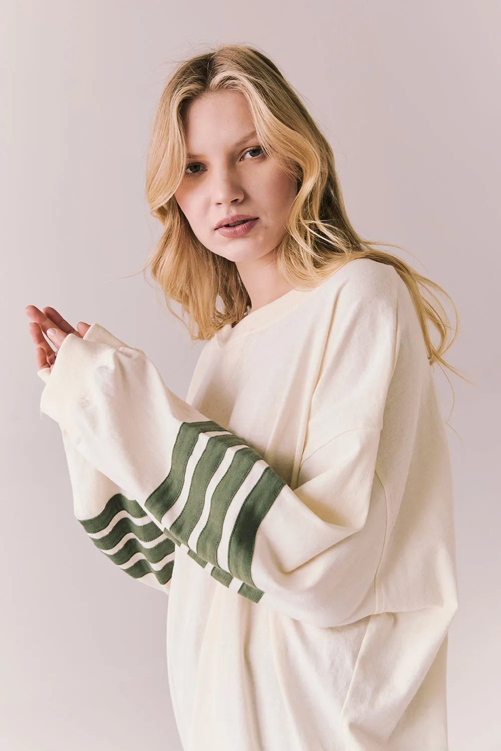 Pomona Long Sleeve – Starry White Top with Bronze Green Stripes sold by Chaser product image thumbnail 5