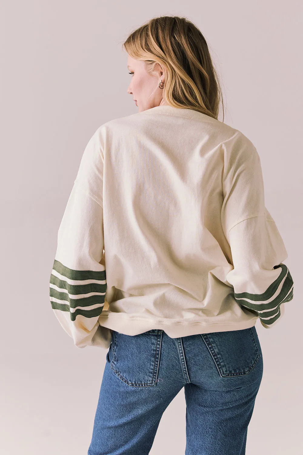 Pomona Long Sleeve – Starry White Top with Bronze Green Stripes sold by Chaser product image thumbnail 4