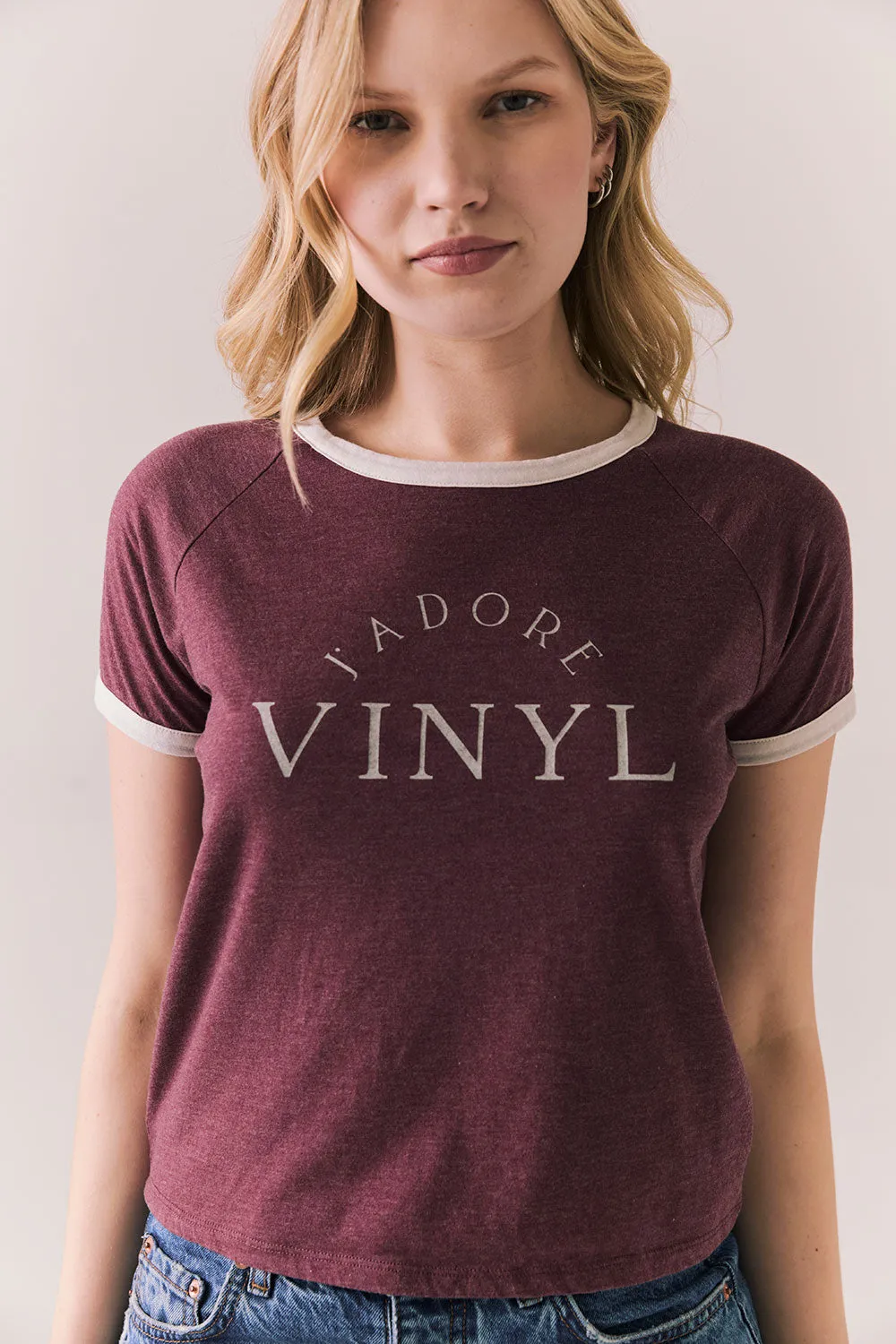 J’adore Vinyl Tee – Ringer Graphic Tee in Fig sold by Chaser product image thumbnail 2