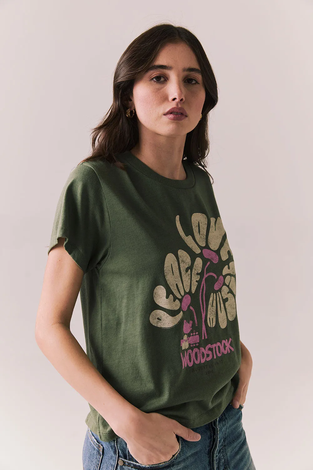 Woodstock Festival Flower Tee – Psychedelic Floral Graphic Top in Bronze Green sold by Chaser product image thumbnail 3