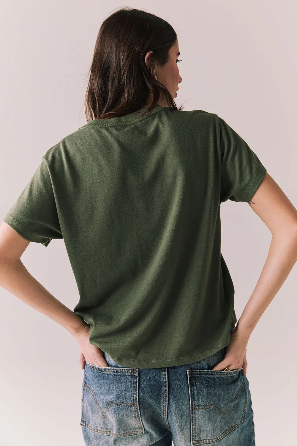 Woodstock Festival Flower Tee – Psychedelic Floral Graphic Top in Bronze Green sold by Chaser product image thumbnail 4