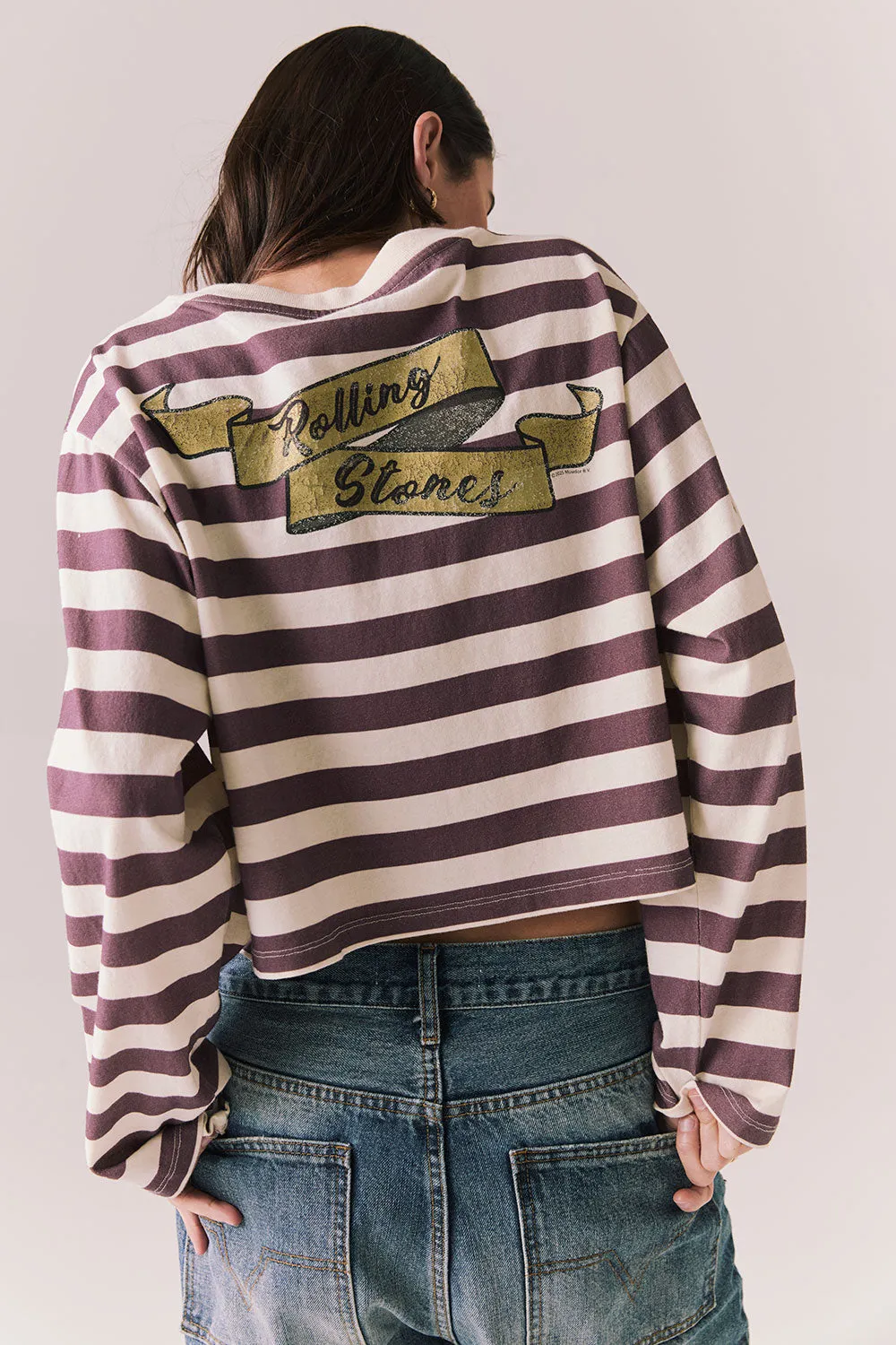 The Rolling Stones Rugby Stones Logo Long Sleeve – Striped Crop Pullover sold by Chaser product image thumbnail 4