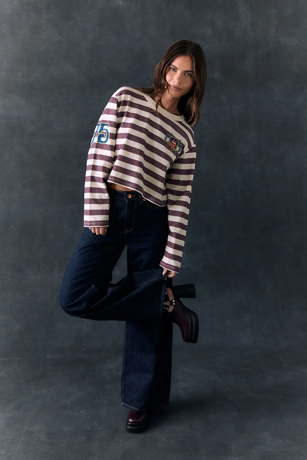 The Rolling Stones Rugby Stones Logo Long Sleeve – Striped Crop Pullover sold by Chaser product image thumbnail 2