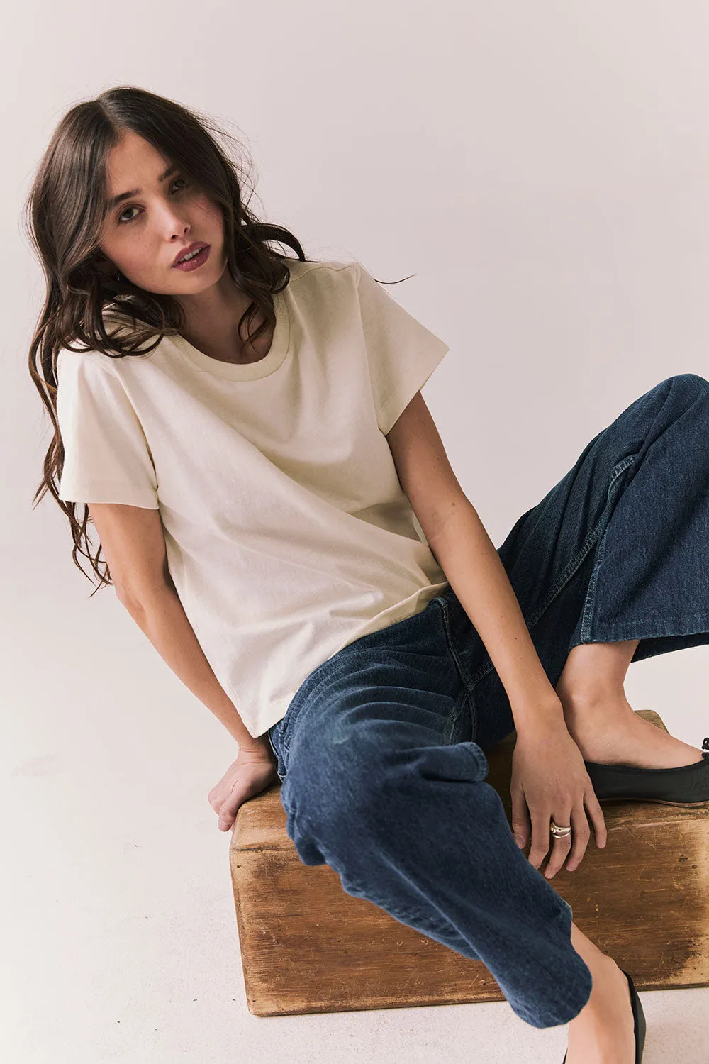 Rambler Starry White Tee – Ringer Neck Cap Sleeve Top sold by Chaser