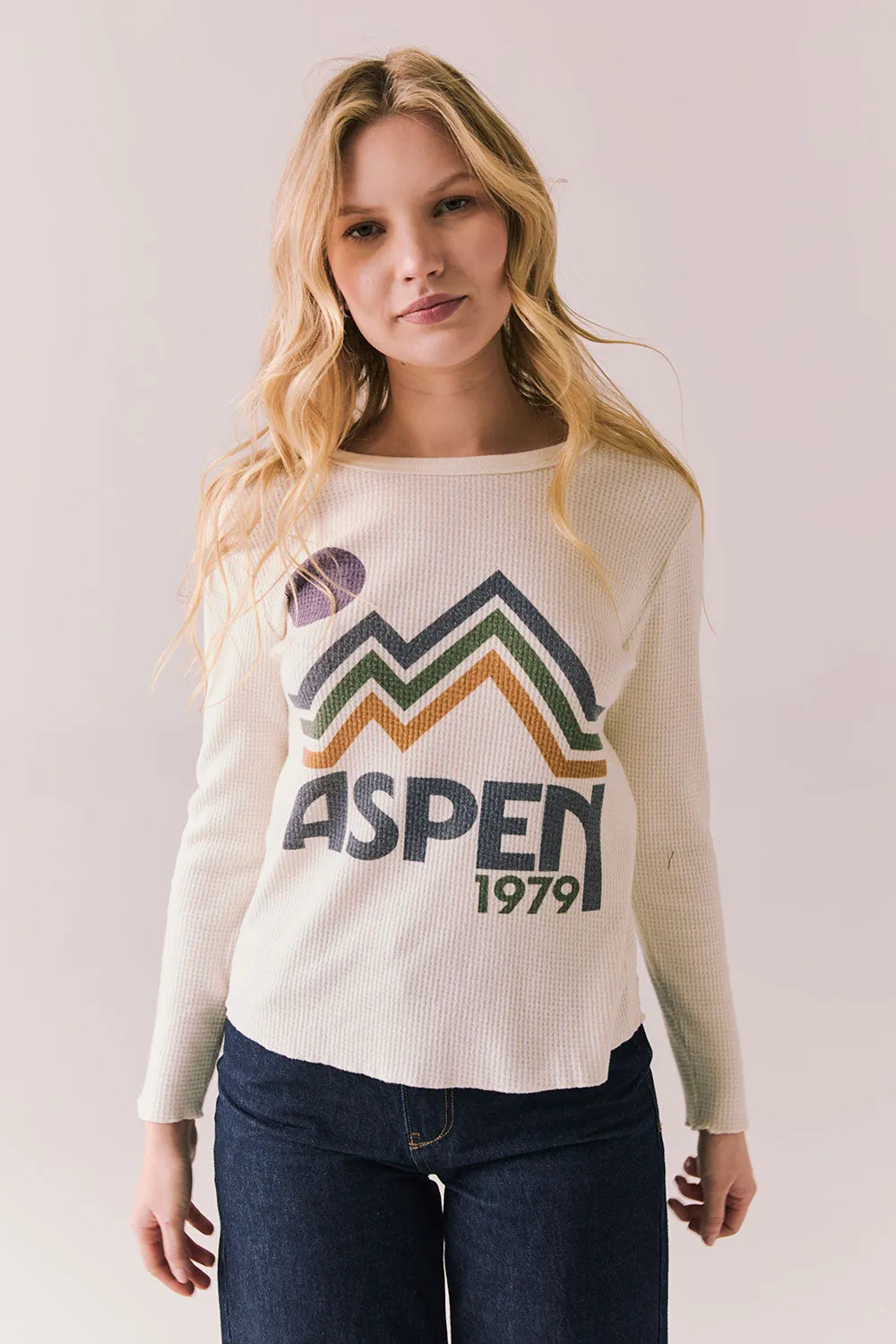 Aspen 1979 Long Sleeve – Vintage-Inspired White Graphic Tee sold by Chaser product image thumbnail 2