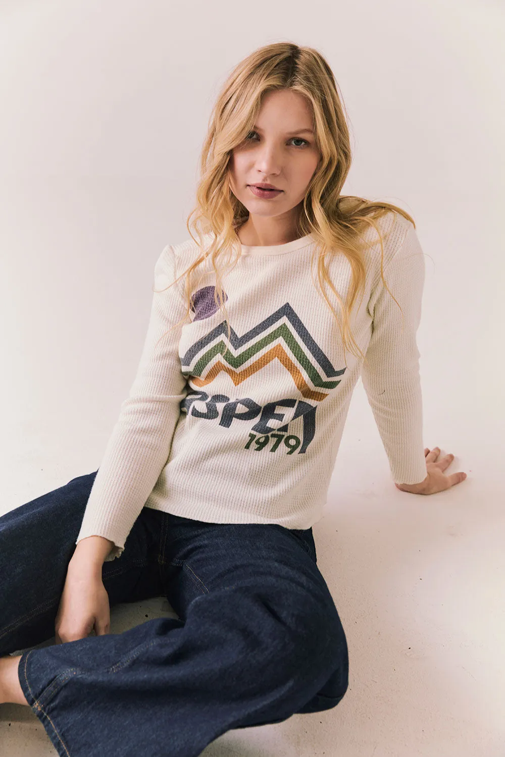 Aspen 1979 Long Sleeve – Vintage-Inspired White Graphic Tee sold by Chaser