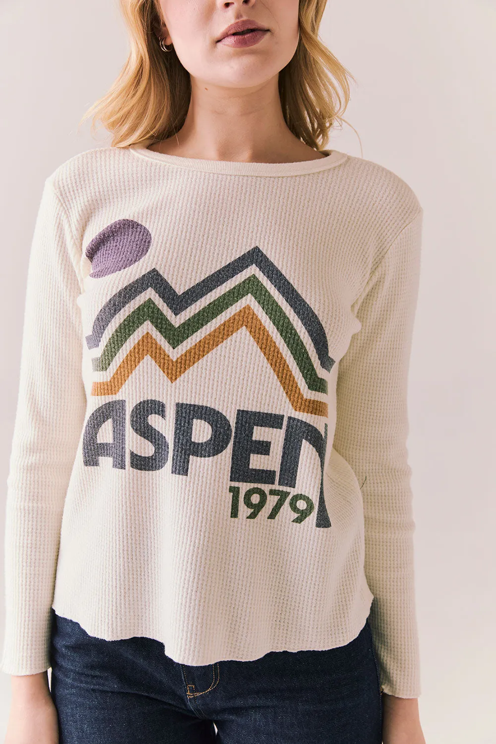 Aspen 1979 Long Sleeve – Vintage-Inspired White Graphic Tee sold by Chaser product image thumbnail 3
