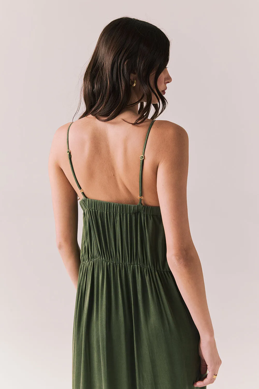Berkeley Maxi – Flowy Silky Dress in Green sold by Chaser product image thumbnail 4