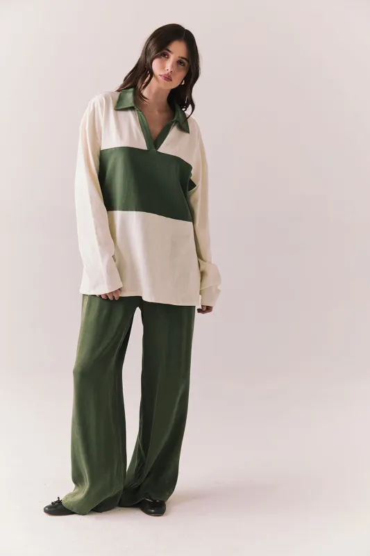 Chico Long Sleeve – White and Green Rib Pullover Top sold by Chaser