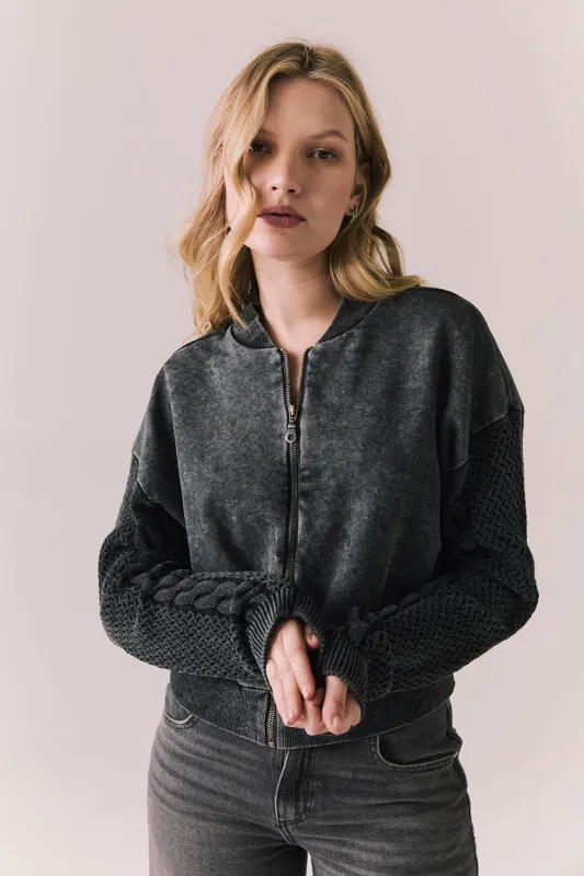 Fullerton Hoodie – ’90s Zip-Up in True Black sold by Chaser