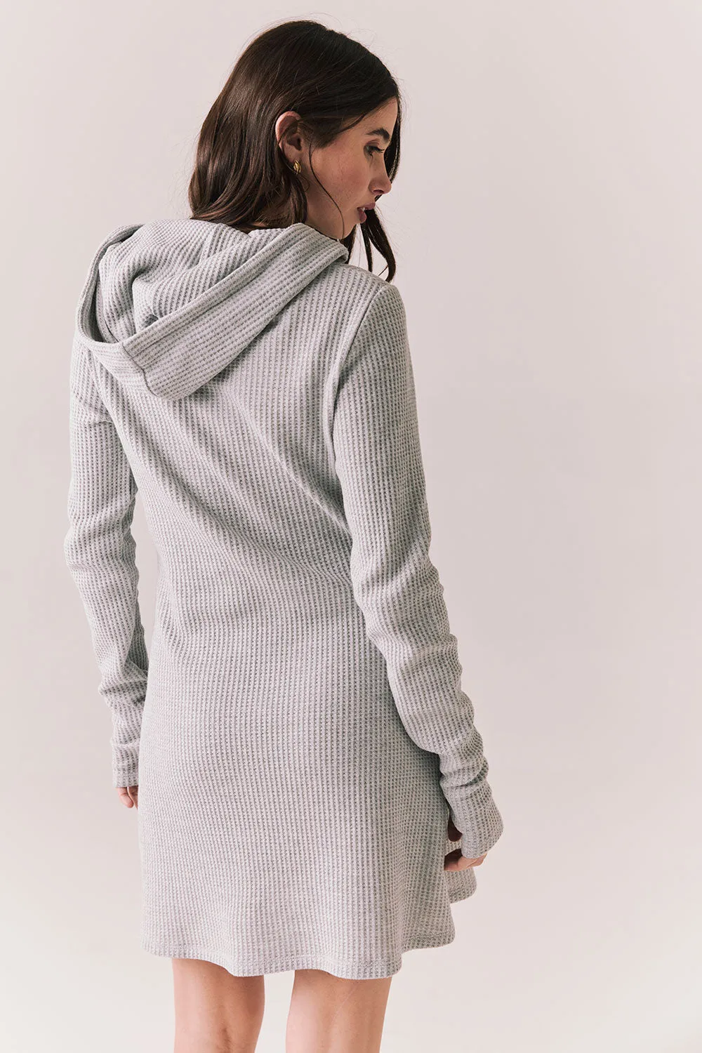 Merced Hoodie Dress – Thermal Knit Mini in Heather Grey sold by Chaser product image thumbnail 4