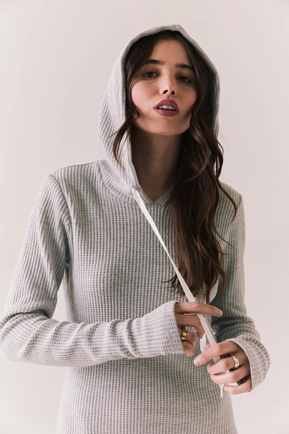 Merced Hoodie Dress – Thermal Knit Mini in Heather Grey sold by Chaser product image thumbnail 5