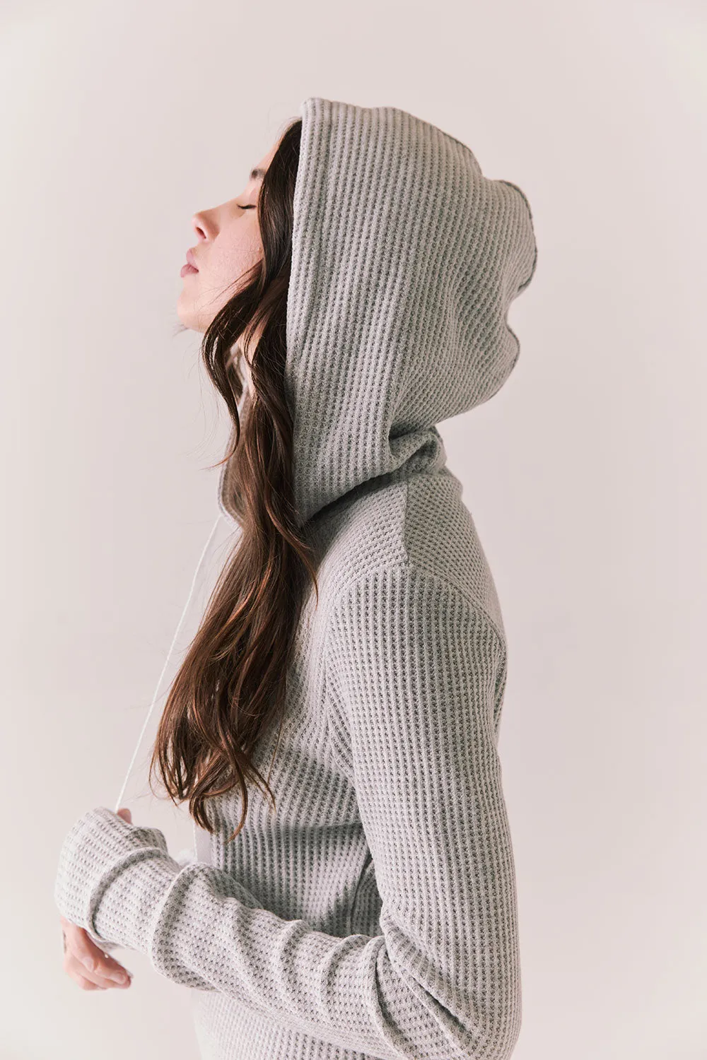 Merced Hoodie Dress – Thermal Knit Mini in Heather Grey sold by Chaser product image thumbnail 3