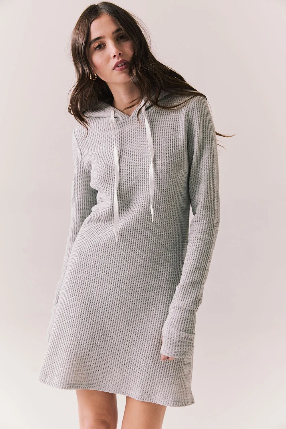 Merced Hoodie Dress – Thermal Knit Mini in Heather Grey sold by Chaser product image thumbnail 2