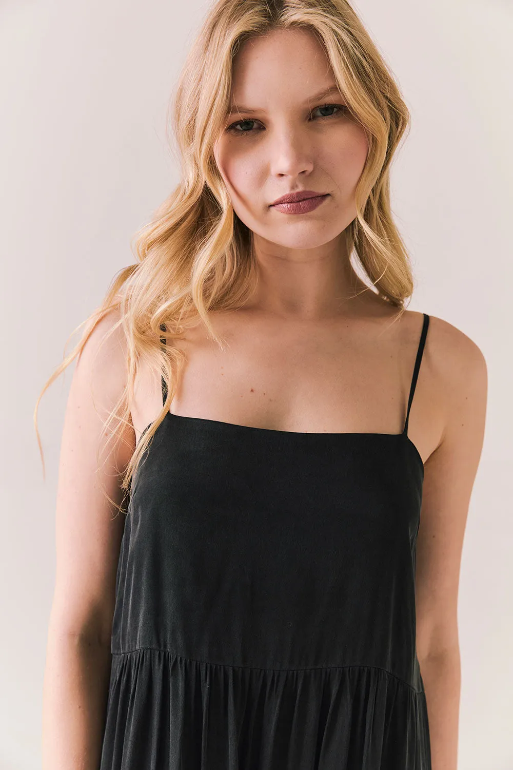 Berkeley Maxi – Silky Twill Dress in True Black sold by Chaser product image thumbnail 5