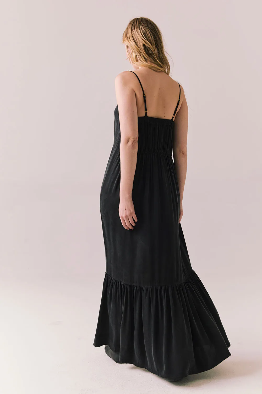 Berkeley Maxi – Silky Twill Dress in True Black sold by Chaser product image thumbnail 2