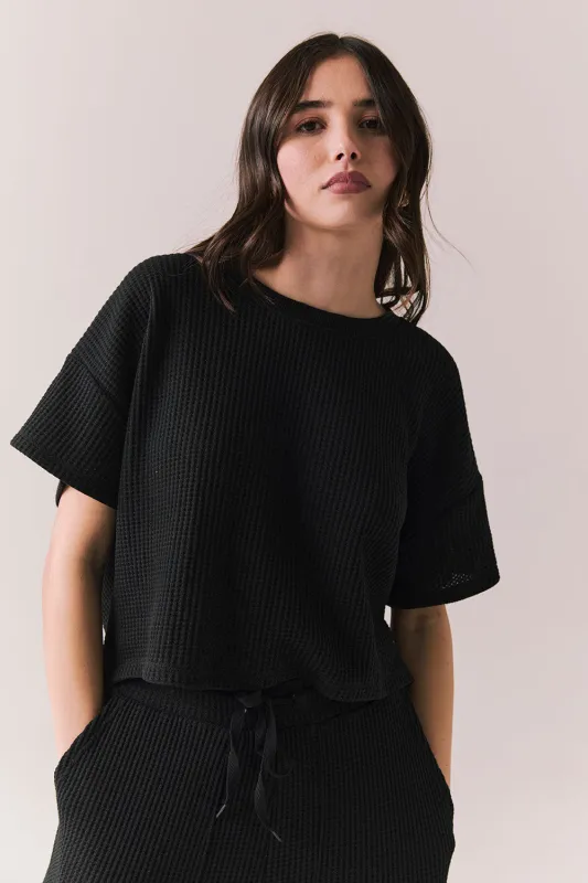 Irvine Tee – Short Sleeve Thermal in True Black sold by Chaser