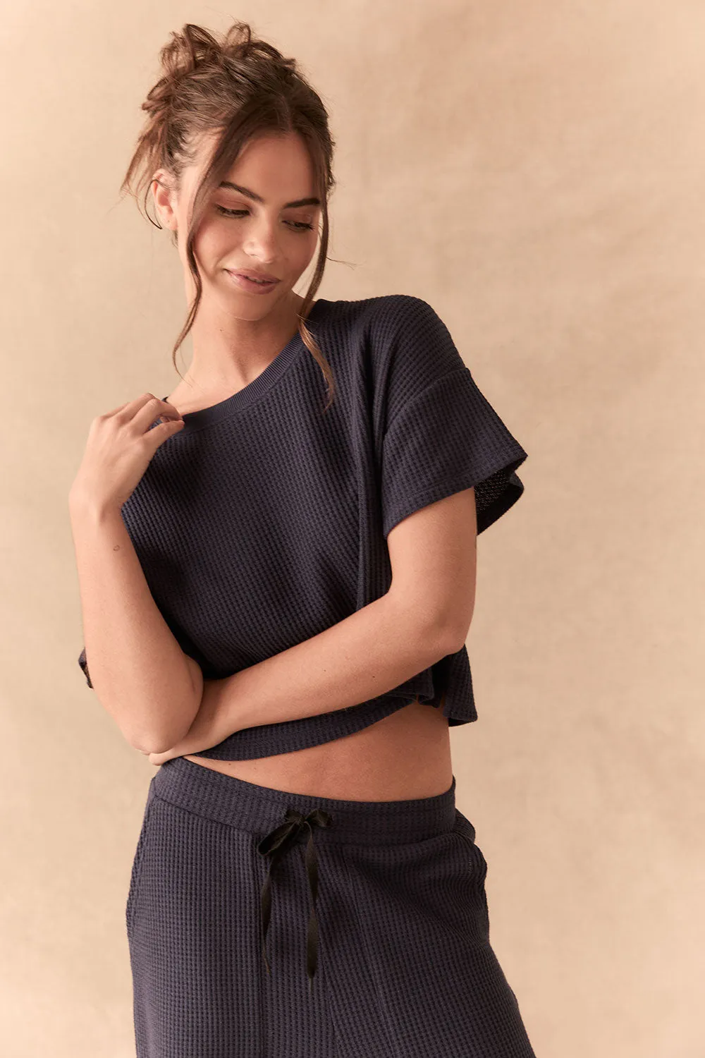 Irvine Tee – Short Sleeve Thermal in Midnight Blue sold by Chaser