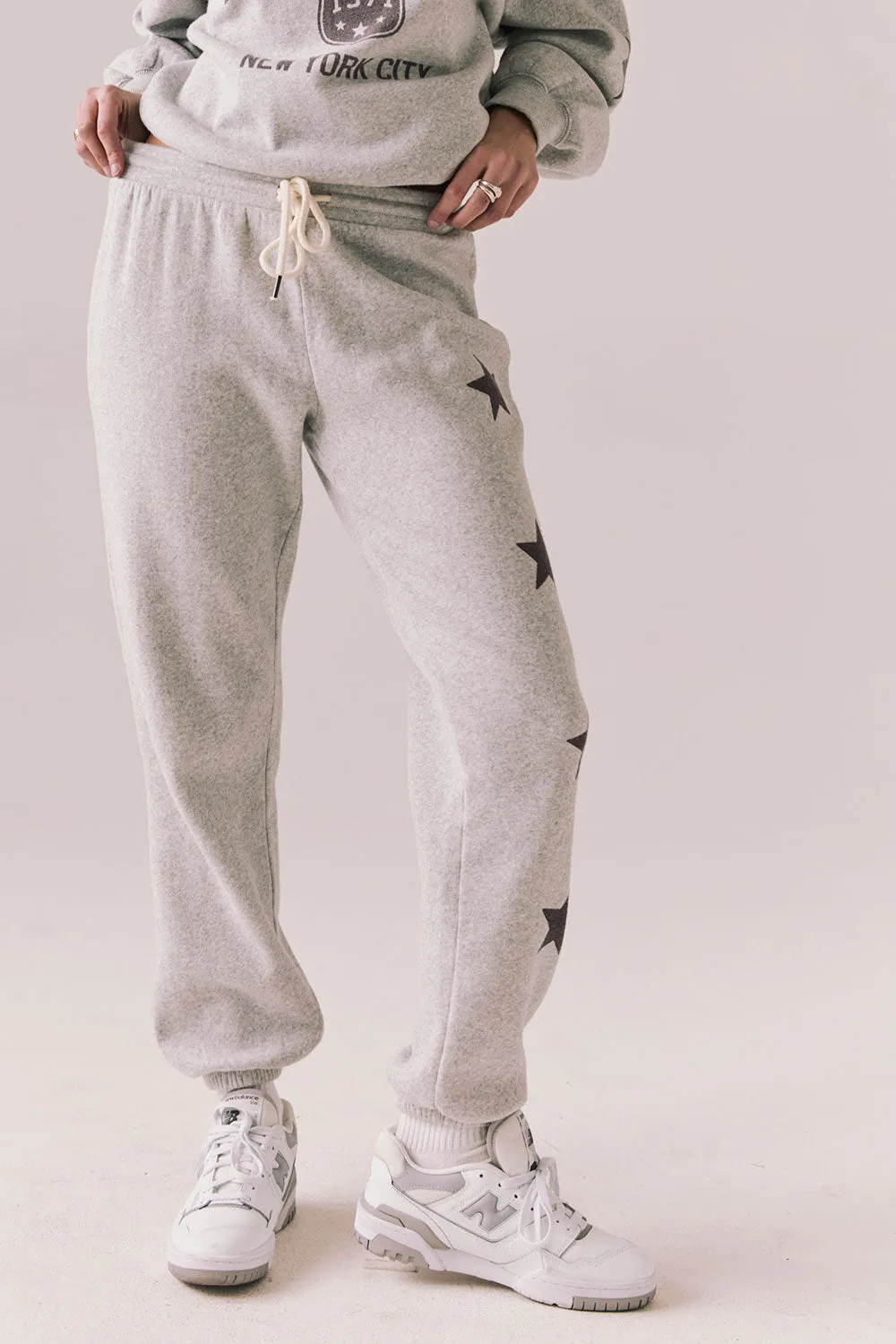 NYC Stars Joggers – Heather Grey Star Print Cotton Fleece Pants sold by Chaser product image thumbnail 2