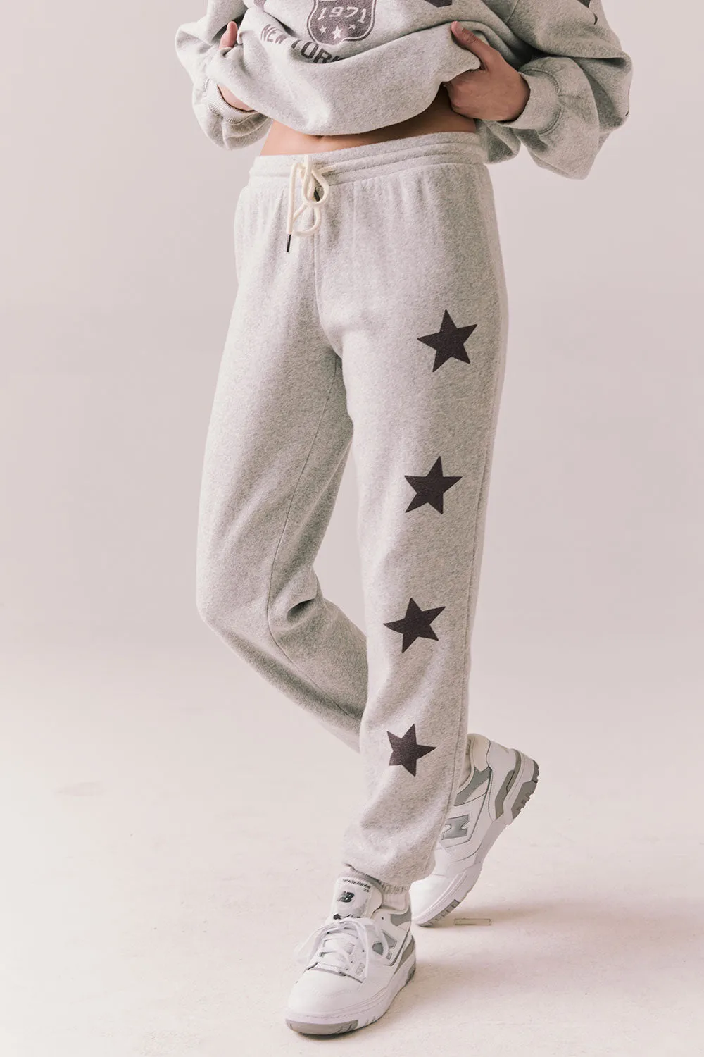 NYC Stars Joggers – Heather Grey Star Print Cotton Fleece Pants sold by Chaser product image thumbnail 3