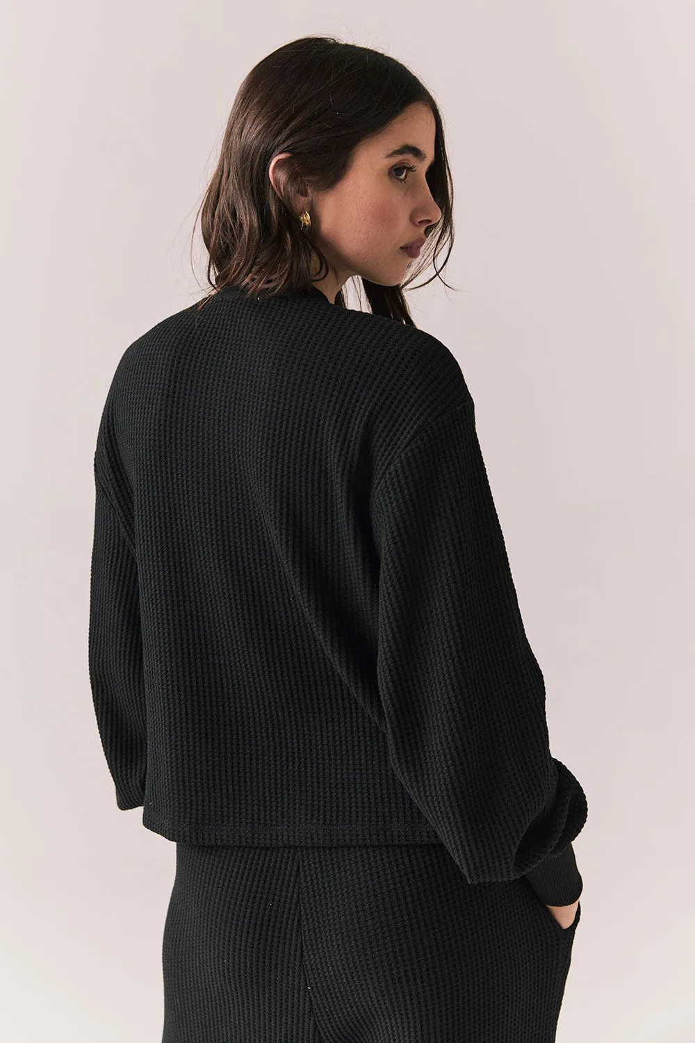 Thayne Long Sleeve – Cropped Henley in True Black sold by Chaser product image thumbnail 4