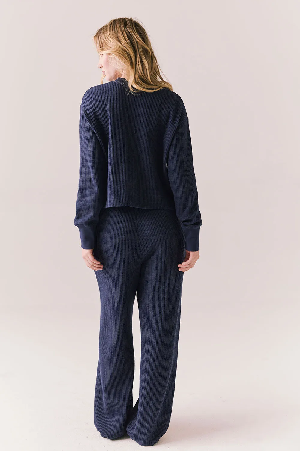 Thayne Midnight Blue Long Sleeve – Cropped Thermal Henley Top sold by Chaser product image thumbnail 2