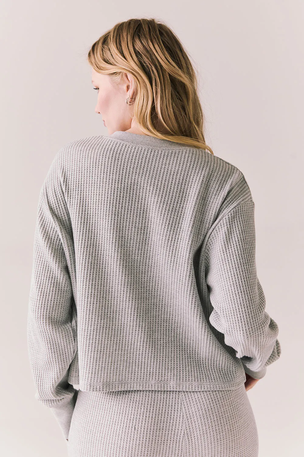 Thayne Heather Grey Long Sleeve – Cropped Thermal Henley Top sold by Chaser product image thumbnail 4