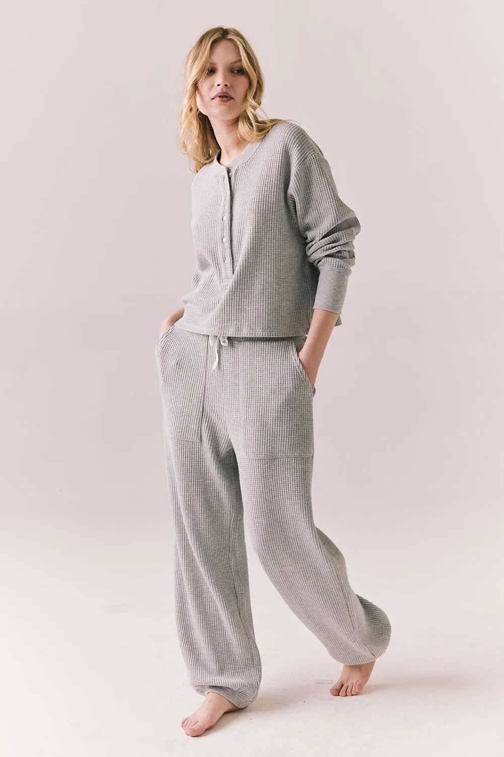 Thayne Heather Grey Long Sleeve – Cropped Thermal Henley Top sold by Chaser product image thumbnail 2