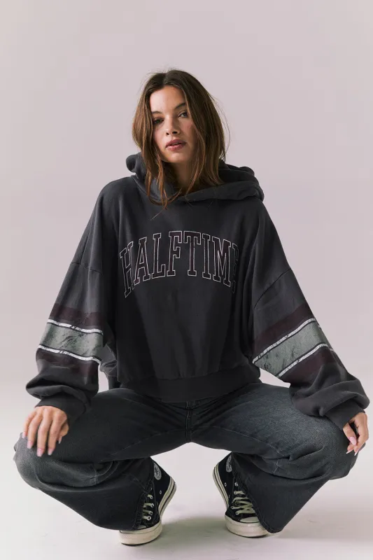 Halftime Hoodie – Graphic Fleece Pullover in True Black sold by Chaser