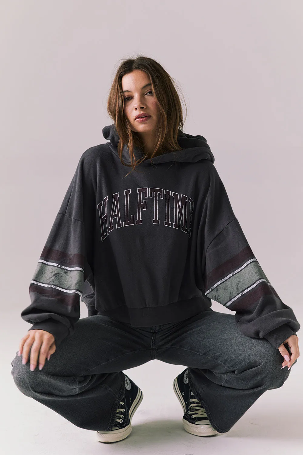 Halftime Hoodie – Graphic Fleece Pullover in True Black sold by Chaser