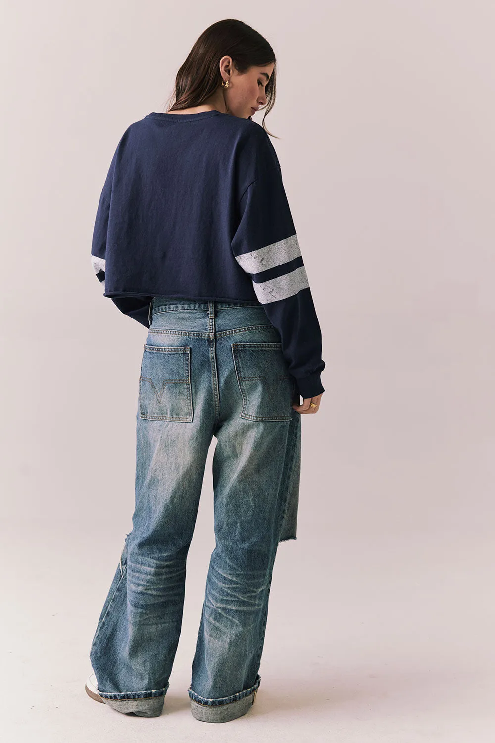 Go Team Long Sleeve – Varsity Graphic Tee in Blue sold by Chaser product image thumbnail 2