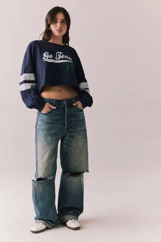 Go Team Long Sleeve – Varsity Graphic Tee in Blue sold by Chaser