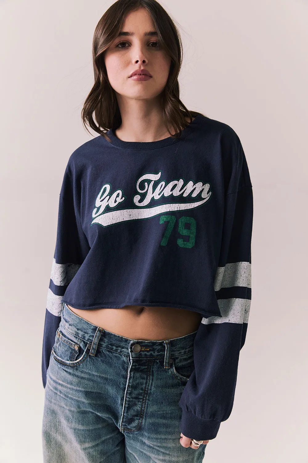 Go Team Long Sleeve – Varsity Graphic Tee in Blue sold by Chaser product image thumbnail 3