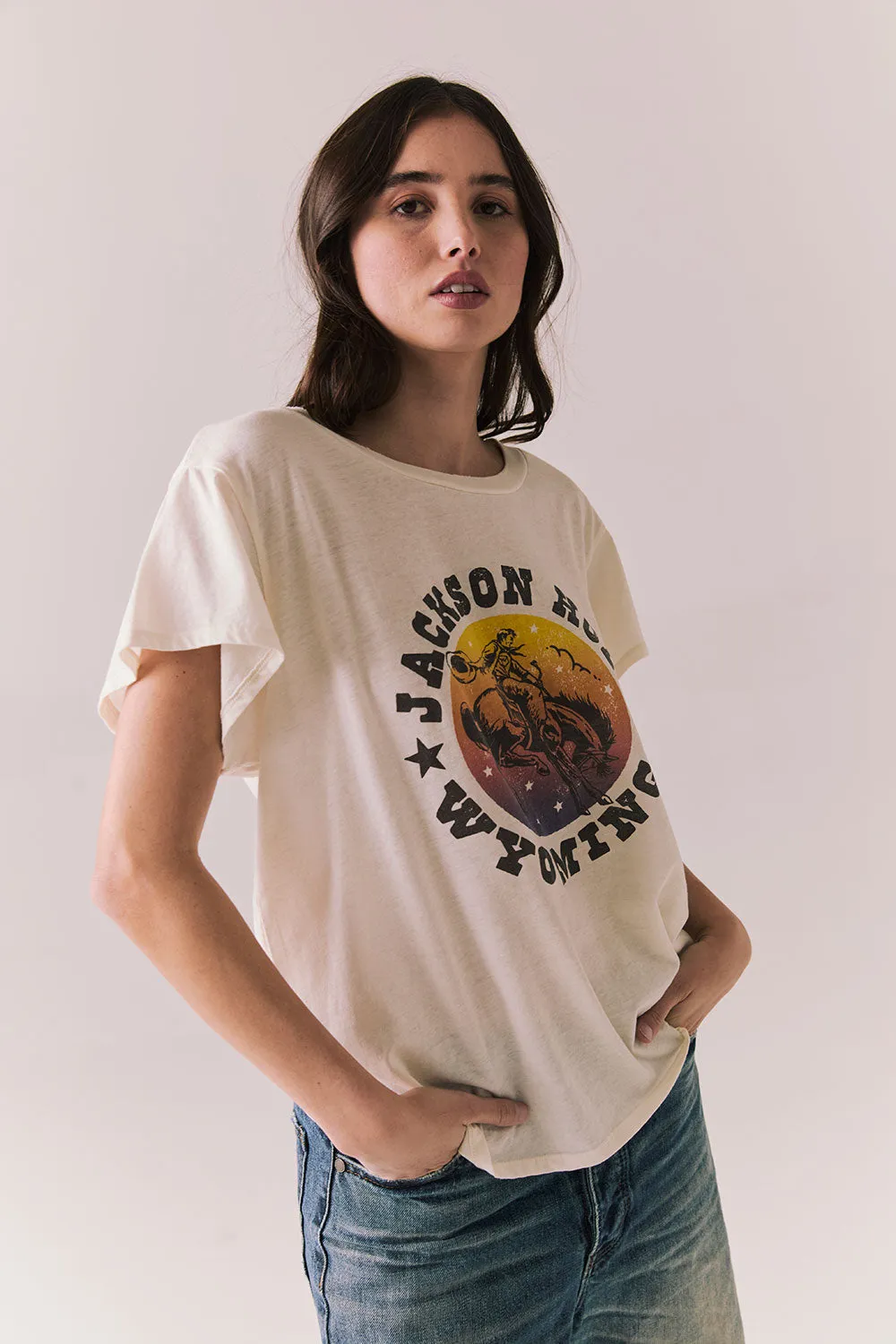 Jackson Hole Sunset Tee – Vintage Scenic Tee in White sold by Chaser product image thumbnail 3