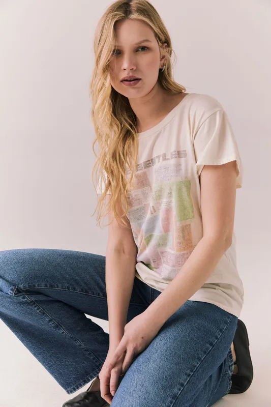 The Beatles Ticket Stub Collage Tee – Vintage Band Graphic Top in Starry White sold by Chaser