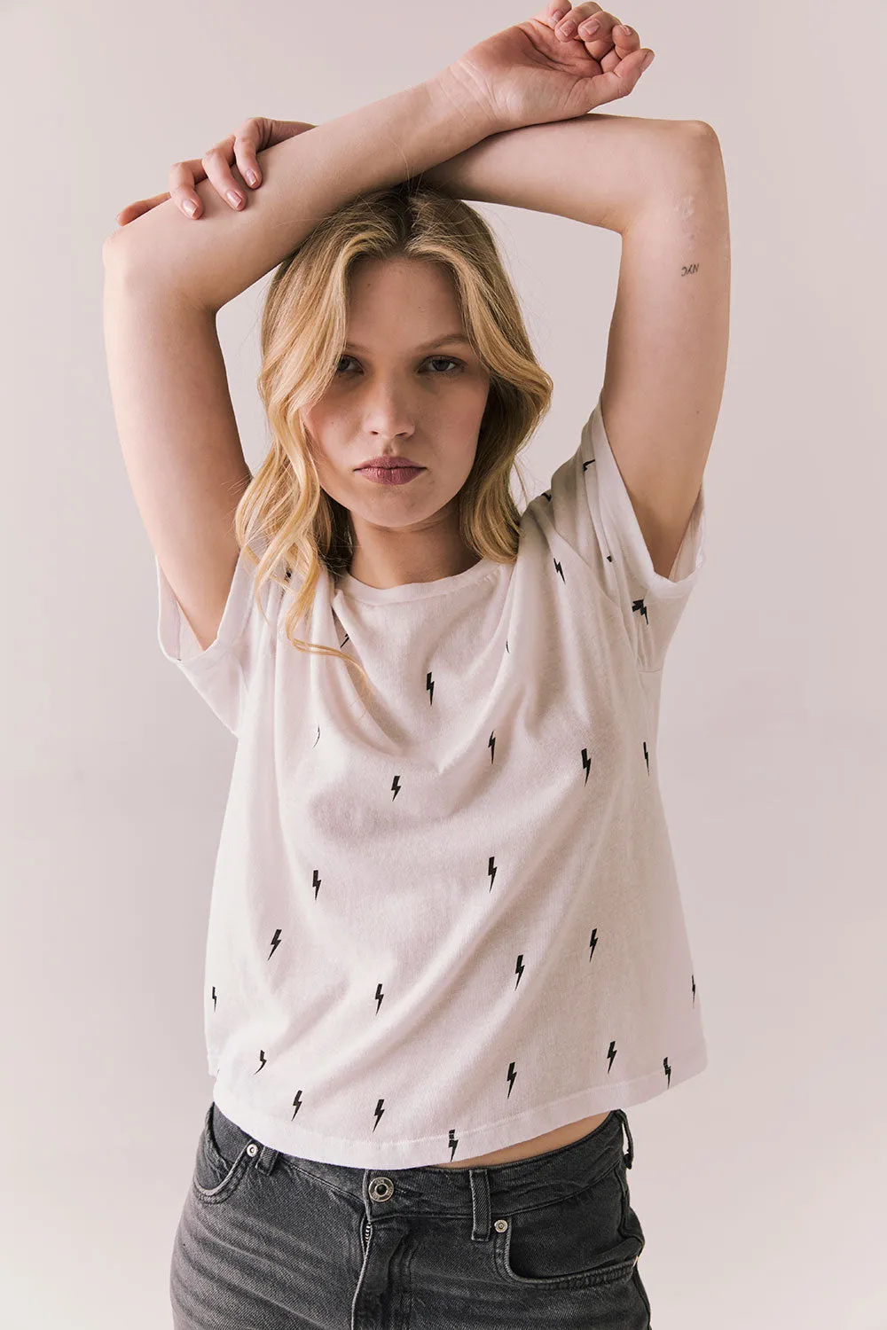 Tossed Bolts Tee – Short Sleeve Graphic Top in White sold by Chaser product image thumbnail 5