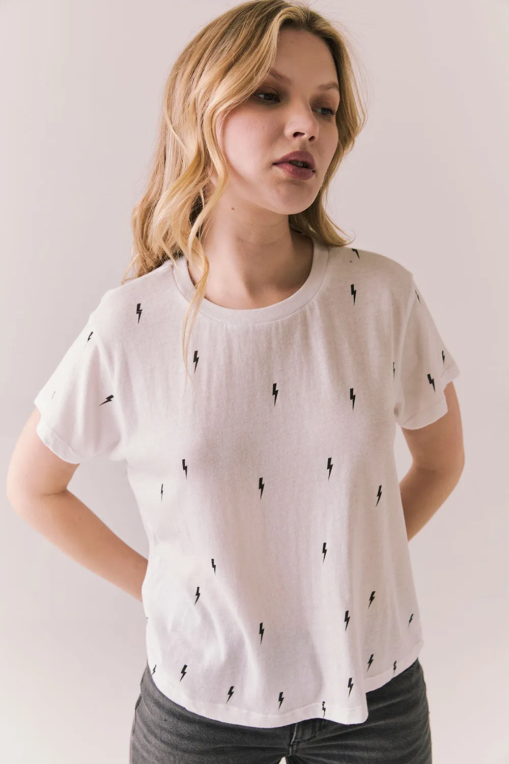 Tossed Bolts Tee – Short Sleeve Graphic Top in White sold by Chaser product image thumbnail 3