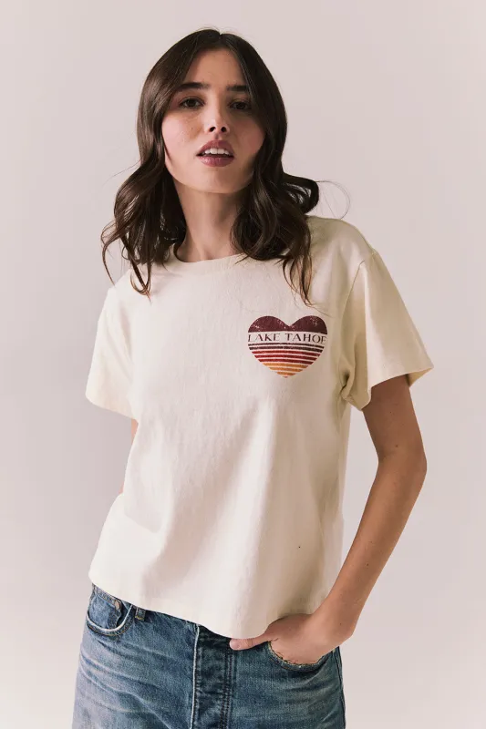 Lake Tahoe Ombre Tee – Gradient Graphic Top in Starry White made by Chaser