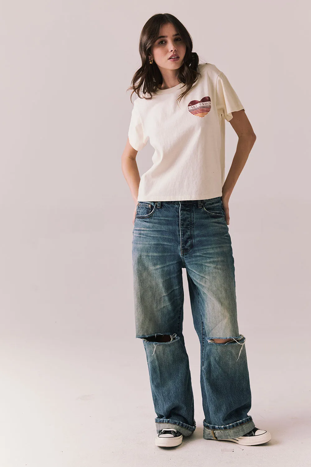 Lake Tahoe Ombre Tee – Gradient Graphic Top in Starry White sold by Chaser product image thumbnail 5