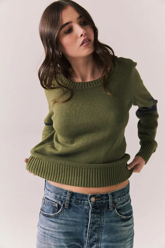 Varsity Star Sweater – Back Star Graphic Knit in Bronze Green sold by Chaser