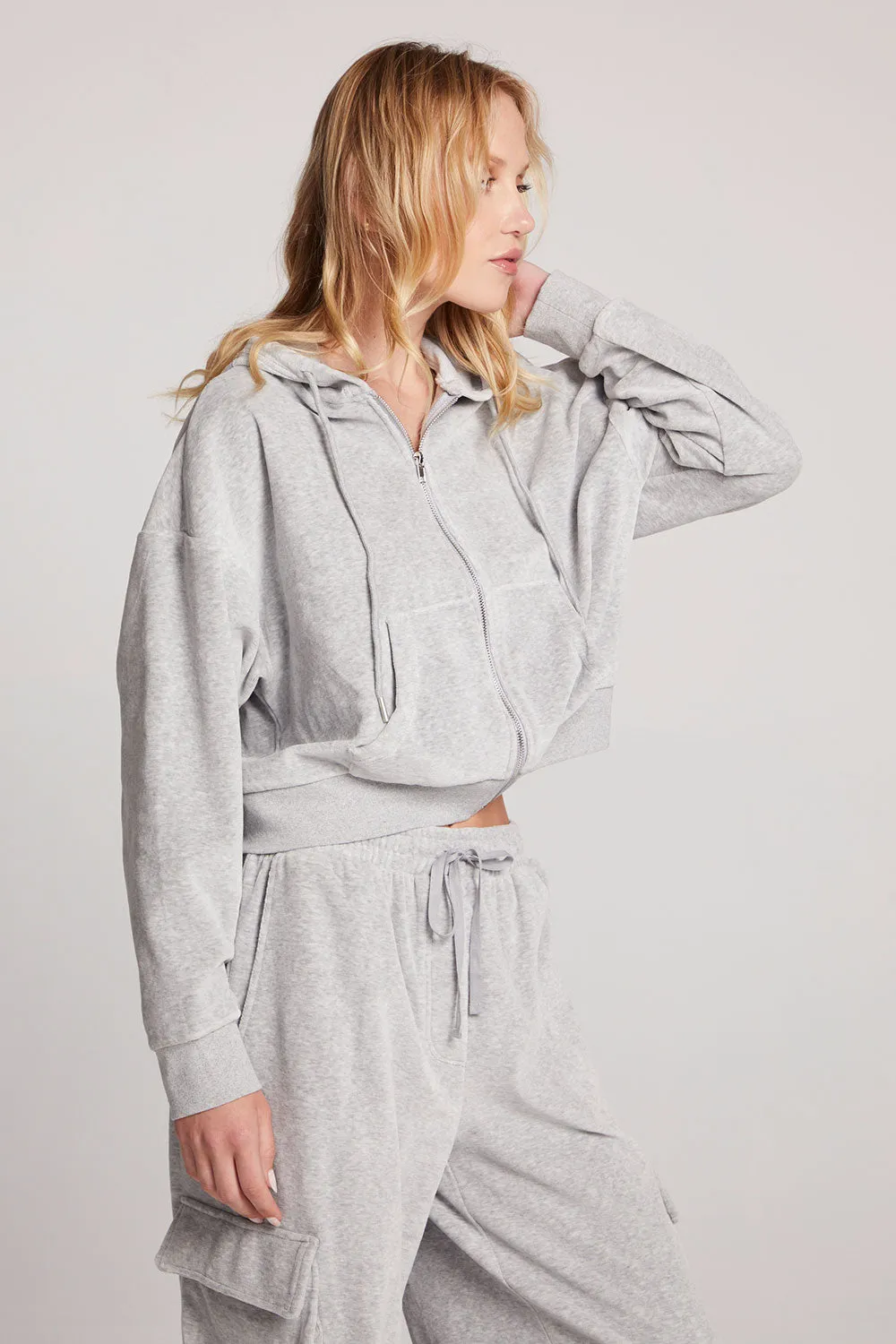 Abilene Light Heather Grey Zip Up – Classic Lounge Hoodie sold by Chaser product image thumbnail 3