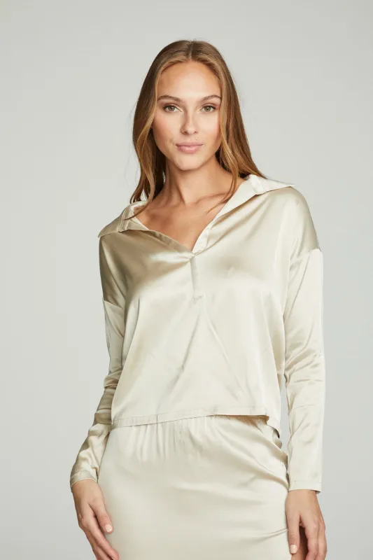 Collared Half Placket Bark White Dolman made by Chaser