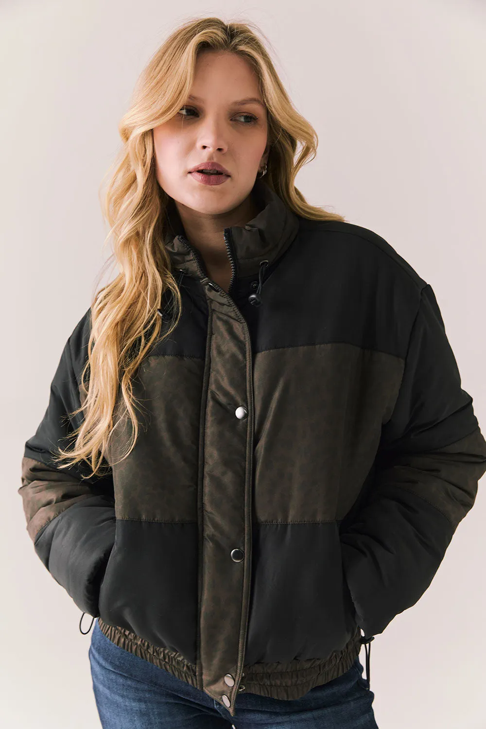 Whistlerrr Leopard and True Black Puffer Jacket sold by Chaser