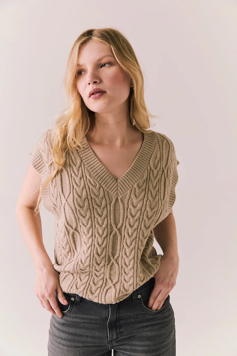 Gaya Heather Oatmeal Sweater Vest sold by Chaser product image thumbnail 2